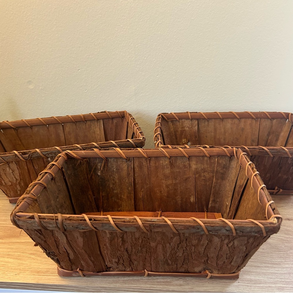 Rustic Brown Bark Accent Basket - Set of 3